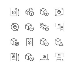 Set of abstract product related icons, module, application, design, metaphor and linear variety vectors.
