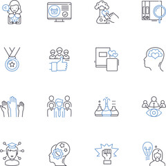 Fototapeta premium Partner thinking line icons collection. Synergy, Collaboration, Brainstorming, Cohesion, Communication, Trust, Support vector and linear illustration. Cooperation,Empathy,Consideration Generative AI