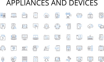 Appliances and devices line icons collection. Mix, Mastering, Equalizer, Compression, Dynamics, Reverb, Delay vector and linear illustration. EQ,Volume,Soundcheck outline signs set Generative AI