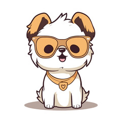 Kawaii Cute happy dog wearing sunglasses