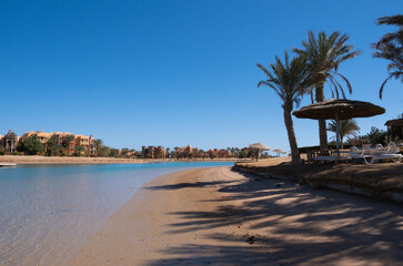 Fototapeta na wymiar Beautiful beach area in El Gouna, Red Sea, Egypt, Africa