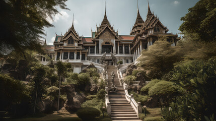 Fototapeta premium A beautiful castle in a mountain. AI generative.