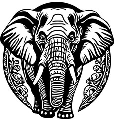 Elephant emblem logo in black and white, vector illustration of a big elephant 