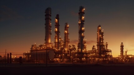 Obraz na płótnie Canvas an oil refinery, backlit by the sun. generative AI