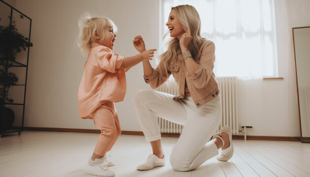 Single mom with her adorable young daughter, spending time together. Mom and daughter concept. Generative AI illustrations