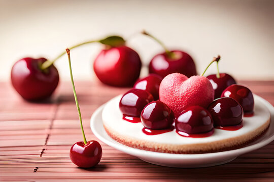 Bolo com cereja fresca: sabor e bem-estar. IA Generativa