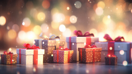 Gift boxes background. Illustration AI Generative.