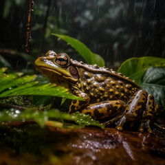 Fototapeta premium Frog in green nature. Illustration AI Generative