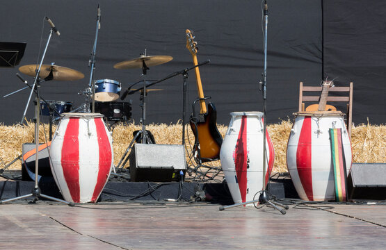 candombe drums and musical instruments on stage
