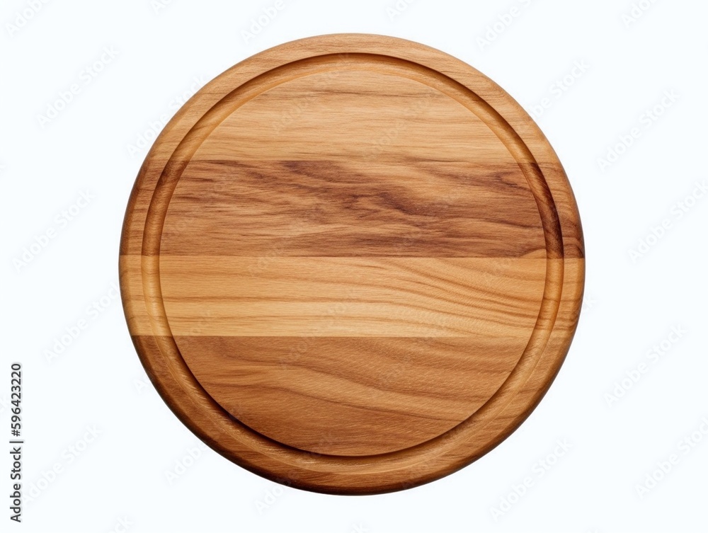 Wall mural Wooden cutting board isolated on a white background, top view.