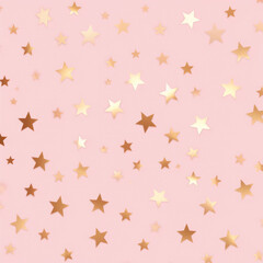 Golden stars confetti on pink background. Illustration AI Generative.