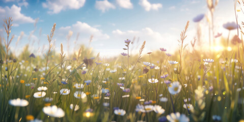 Summer floral meadow. Illustration AI Generative.