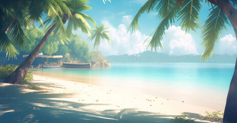 Fototapeta na wymiar Tropical beach background. Illustration AI Generative.