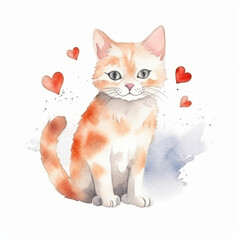 Cute watercolor cat. Illustration AI Generative.