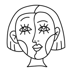 Cubist portrait of a woman vector cartoon illustration