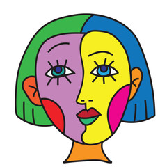 Cubist portrait of a woman vector cartoon illustration