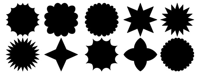 Abstract star circle shapes vector illustration set black color sticker badge logo label concept  copy space element icon transparent png y2k modern design