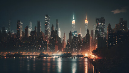 Fototapeta na wymiar New York City at Night time, lights and cityscape beauty