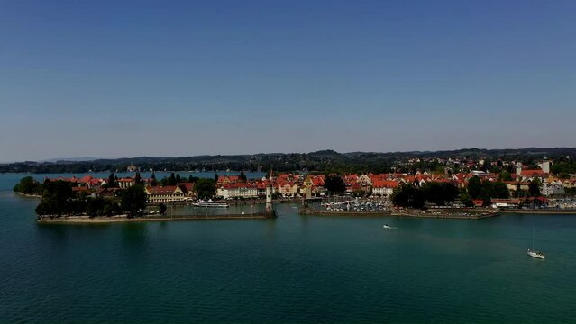 Lindau.An island city, a city on the lake. A lighthouse in the port. Bodensee