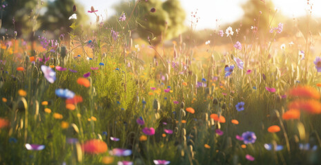 Obraz na płótnie Canvas Summer floral meadow. Illustration AI Generative.