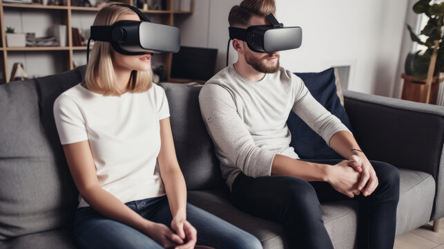 Couple in VR Glasses. Illustration AI Generative.