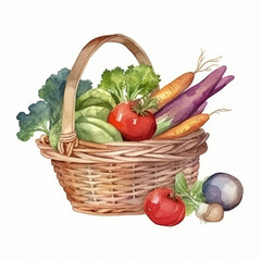 Watercolor organic vegetables. Illustration AI Generative.