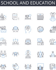 School and education line icons collection. Institution, Academy, Learning, Pedagogy, Instruction, Curriculum, Scholarly vector and linear illustration. Graduation,Pupil,Trainee outline Generative AI