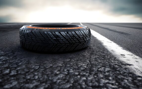 summer car tire on asphalt road. Generative AI