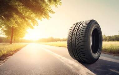 summer tire on road with copy space. Generative AI