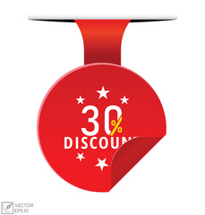 Vector illustration modern 30% Discount banner, Isolated web element.