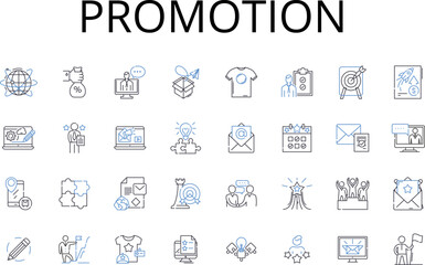 Promotion line icons collection. Advertisement, Marketing, Publicity, Exposure, Advancement, Propagation, Advocacy vector and linear illustration. Boost,Push,Branding outline signs set Generative AI