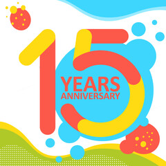 15th years Anniversary logo with colorful abstract background vector design template elements for invitation card and poster your fifteen birthday celebration