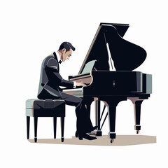 Man in Tuxedo Playing Grand Piano 