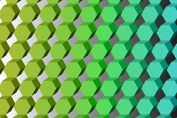 Diagonal symmetrical pattern of hexagons of green shades, 3D imitation