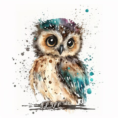 cute owl watercolor