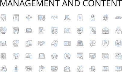 Management and content line icons collection. Customers, Users, Patrons, Consumers, Guests, Buyers, Subscribers vector and linear illustration. Members,Stakeholders,Visitors outline Generative AI