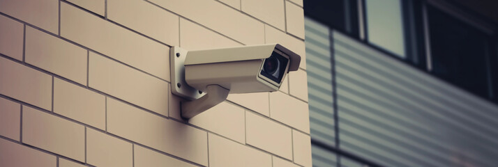 Security camera on modern building. Professional surveillance cameras. CCTV on the wall in the city. Security system, technology. Video equipment for safety system area control outdoor