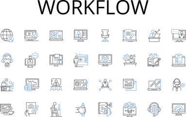Fototapeta na wymiar Workflow line icons collection. Business process, Task system, Work schedule, Job procedure, Project framework, Operational flow, Production cycle vector and linear illustration. Generative AI