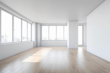 Obraz premium Empty room in a bright clean interior , White empty room with wooden floor
