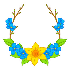 Decorative frame with summer flowers. Beautiful decorative bouquet of blooming plants.