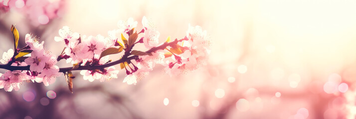 Spring background with beautiful blossoming Sakura branch. Generative AI.