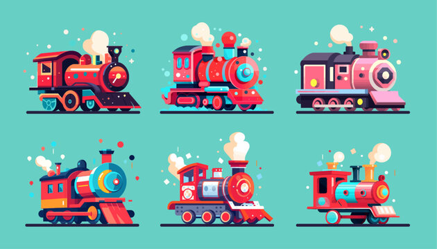 Different kind of toy train cartoon illustration children day toys game vector icon clip art design