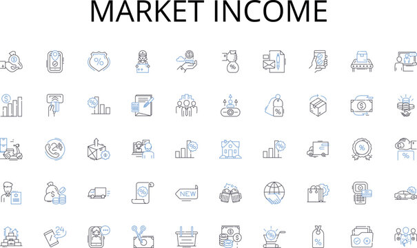 Market income line icons collection. Adventure, Relaxation, Sunshine, Exploration, Luxury, Escape, Getaway vector and linear illustration. Beach,Cruise,Safari outline signs set Generative AI