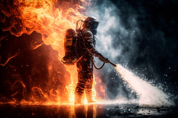 The fireman is all on fire on which the clothes are burning. Generative AI