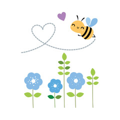 Cute flying honey bee flying in meadow cartoon vector illustration