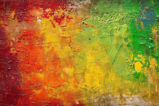 Canvas Grunge Texture, Colorful Paint on the Wood, Red Yellow Green Paint Color, Celebration background, created with Generative AI