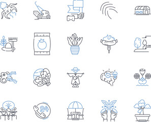 Event planning line icons collection. Strategy, Creativity, Budgeting, Venue, Logistics, Catering, Entertainment vector and linear illustration. Invitations,Nerking,Technology outline Generative AI