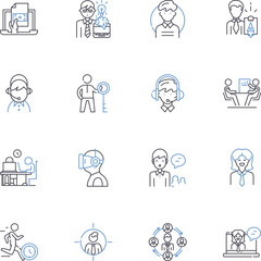 Support staff line icons collection. Assistants, Staffing, Helpers, Administrators, Teamwork, Attendants, Cooperation vector and linear illustration. Helpers,Service,Secretary outline Generative AI