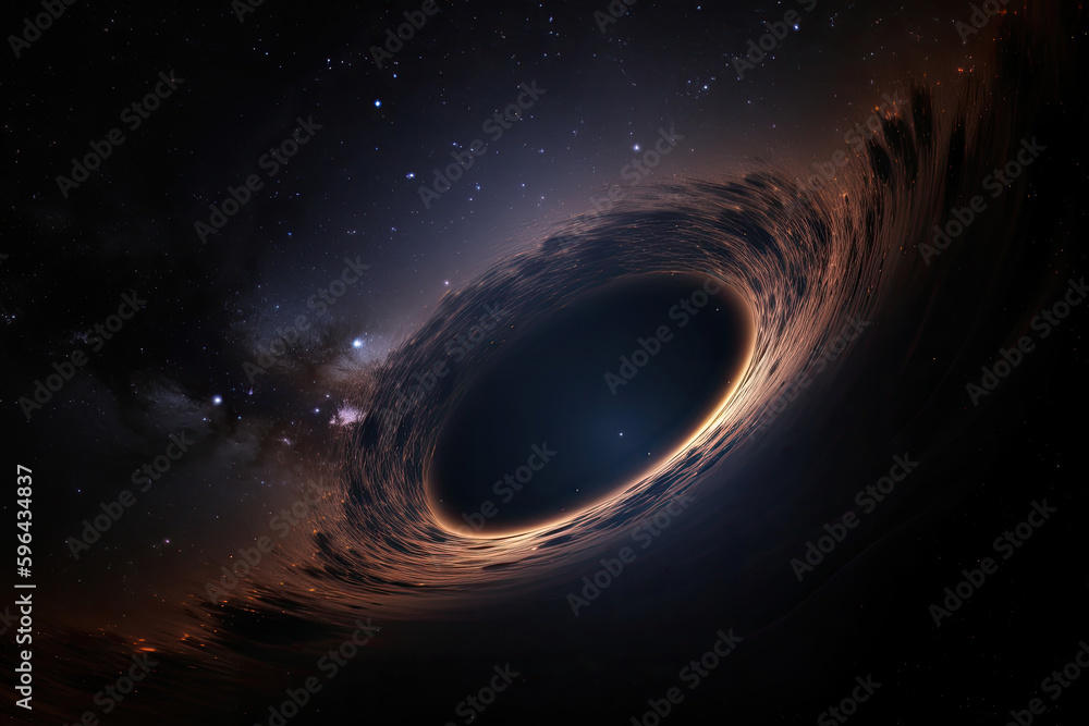 Wall mural black hole illustration in outer space. wormhole in universe. created with generative ai