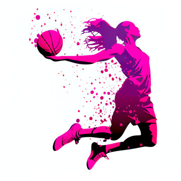 Woman Slam Dunking vector illustration, generative ai